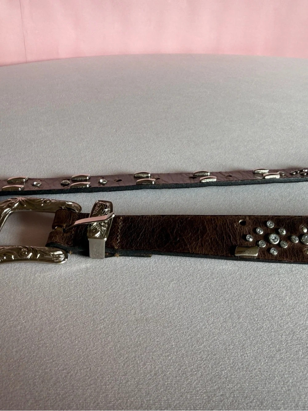 Guess Brown Leather Western Silver Buckle Studded Rhinestone Cowgirl Belt XL